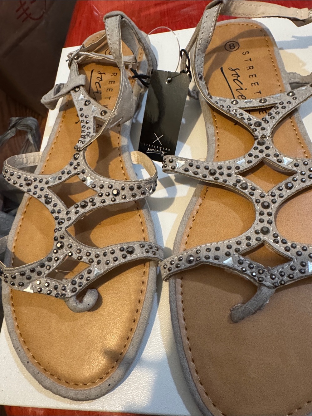 Streetwear Society Silver Grey Studded Strappy Sandals - Picture 2 of 4